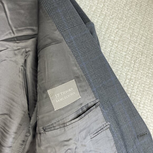 J.P. Tilford Samuelsohn x Harry Rosen Gray/Blue gingham Sport Blazer Jacket 46R - Picture 10 of 16